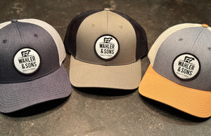 Wahler & Sons Trucker Patch Hat: Heather Grey/Birch/Amber Gold