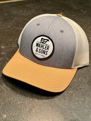 Wahler & Sons Trucker Patch Hat: Heather Grey/Birch/Amber Gold